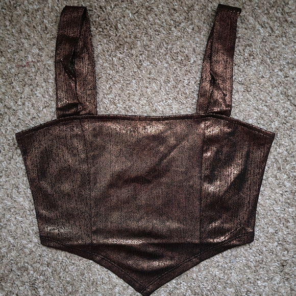 NWT Forever 21 Metallic V-Hem Bronze Crop Top Medium - Picture 2 of 11